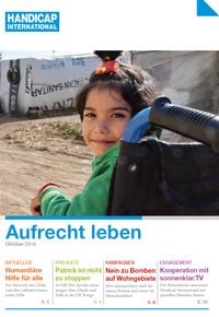 Das Titelbild der Spenderzeitschrift zeigt ein Kind im Rollstuhl.