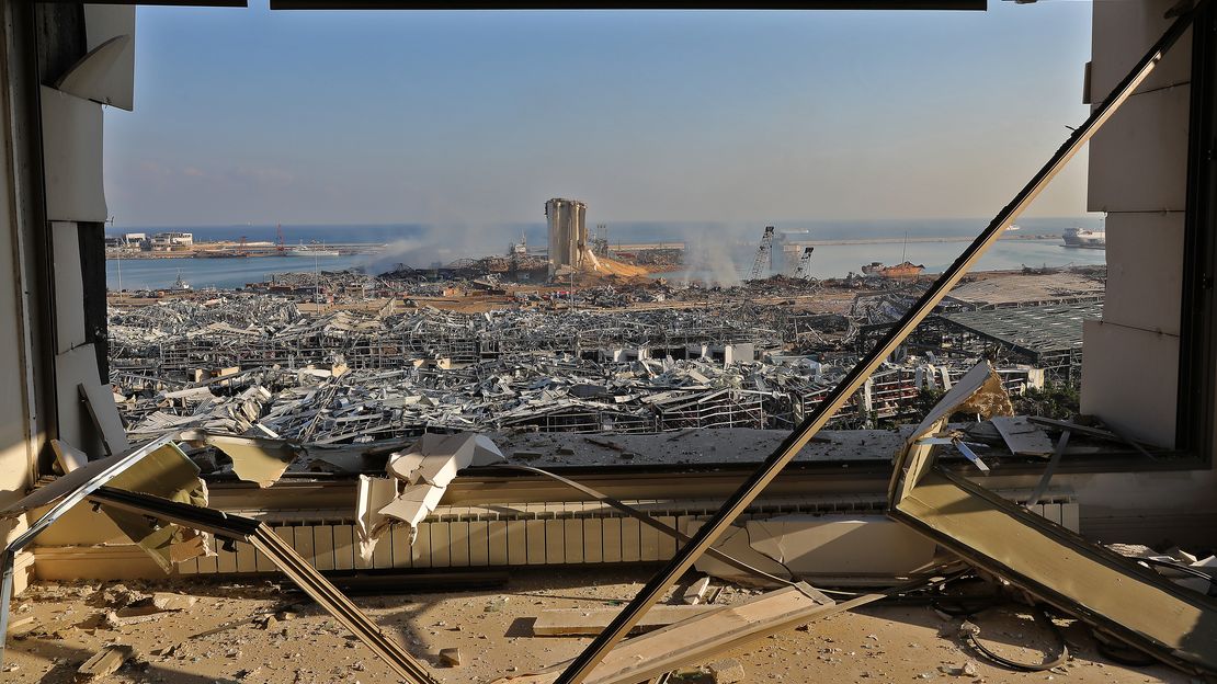 Ein großflächig zerstörtes Viertel in Beirut 