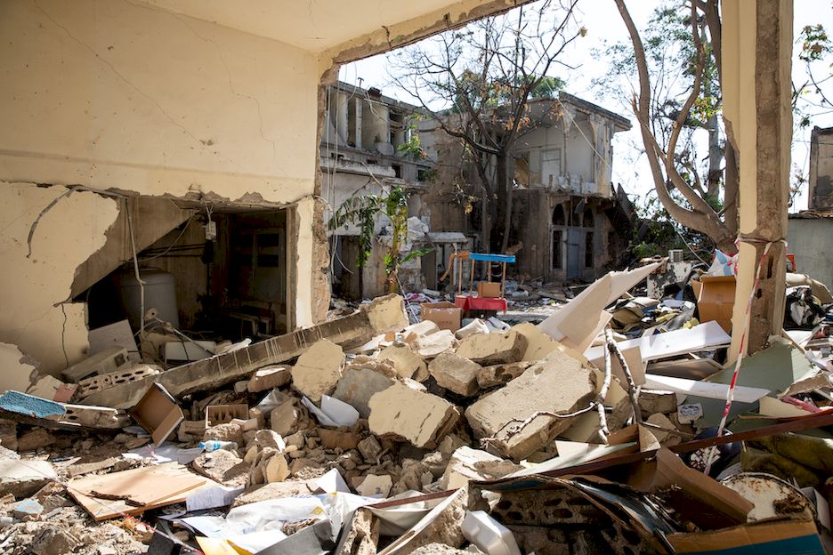 Zerstörte Gebäude in Beirut nach der Explosion.