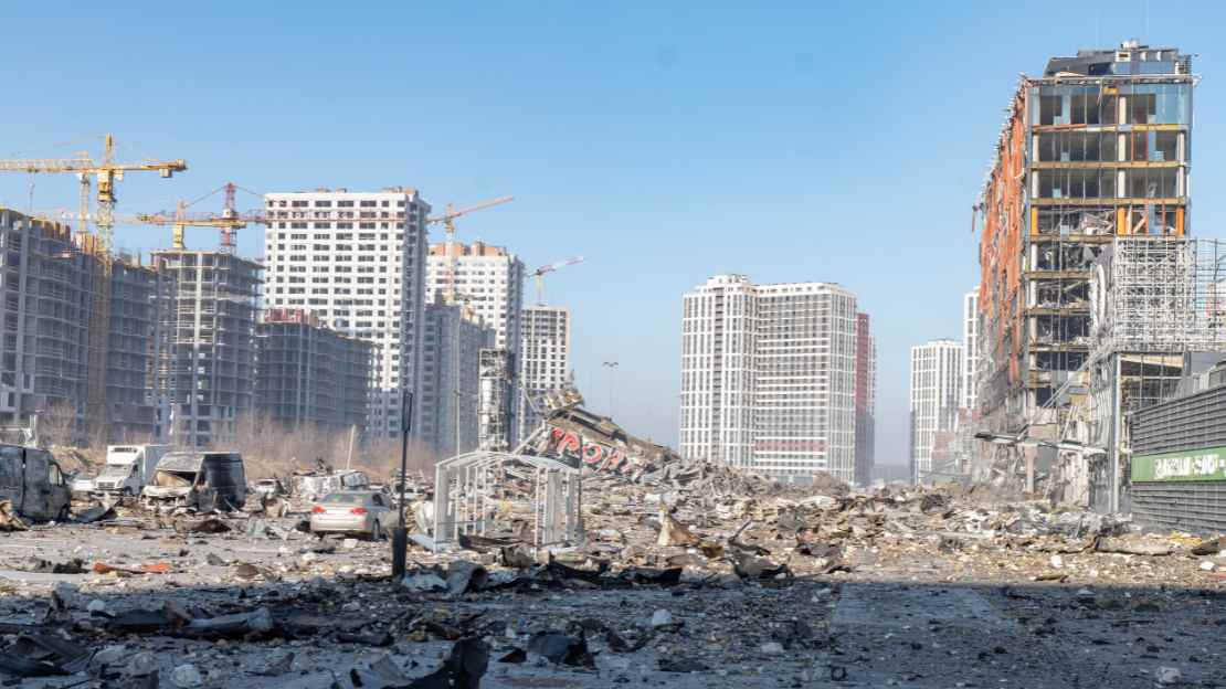 Große Zerstörungen in der Ukraine.