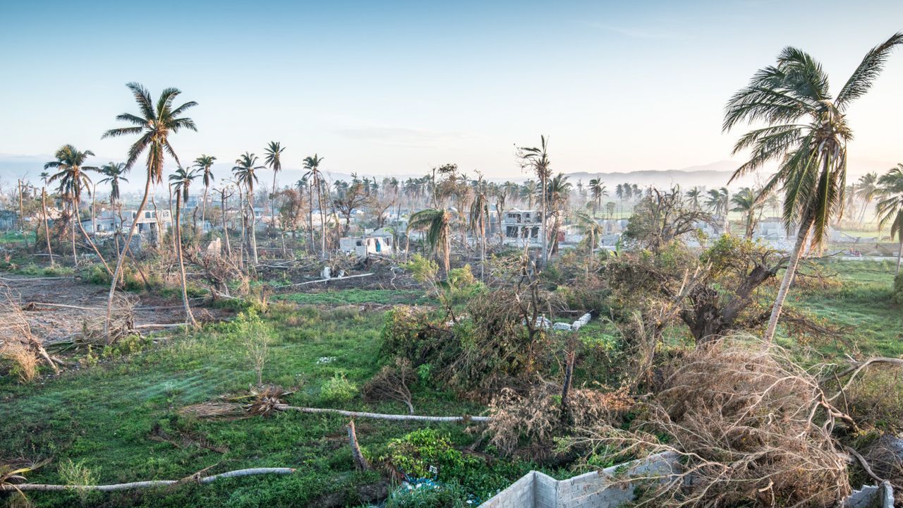 Zerstörtes Gebiet in Haiti nach Hurrikan Matthew im Oktober 2016