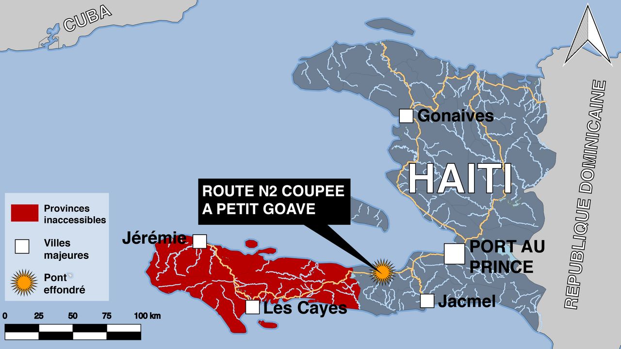 Landkarte von Haiti mit den Schäden, die Hurrikan Matthew verursacht hat