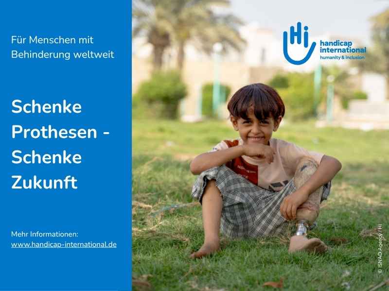 Anzeigenvorschau: ein kleiner Junge mit Prothese, darüber geschrieben 