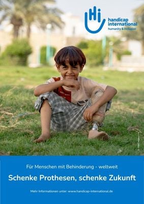 Anzeigenvorschau: ein kleiner Junge mit Prothese, darüber geschrieben 