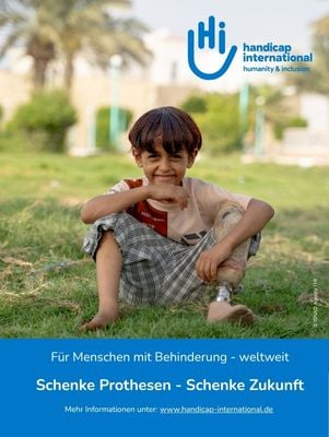 Anzeigenvorschau: ein kleiner Junge mit Prothese, darüber geschrieben 