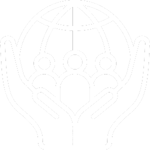 Icon - grafische Darstellung einer Gruppe von Menschen vor einer Weltkugel.
