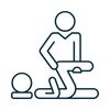 Icon von einer Physiotherapie-Sitzung: Ein Menschen behandelt einen anderen liegenden Menschen. 