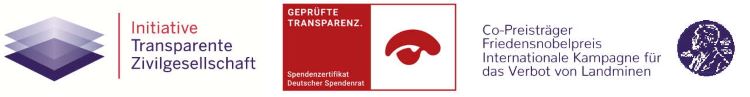 Zertifikat Deutscher Spendenrat, Logo Initiative Transparente Zivilgesellschaft, Friedensnobelpreis