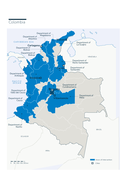 Karte des HI-Einsatzes in Kolumbien