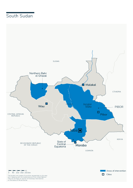 Karte des HI-Einsatzes im Südsudan
