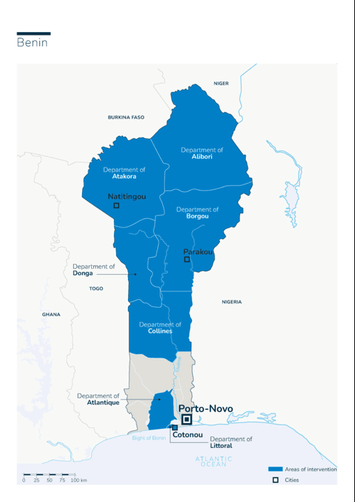 Karte des HI-Einsatzes in Benin