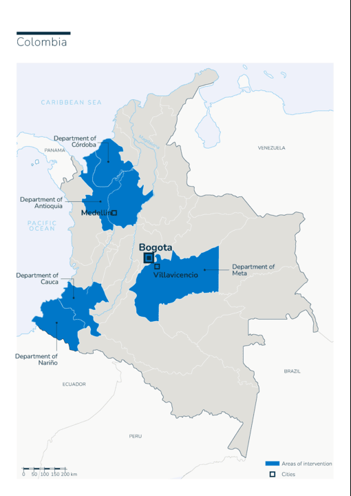 Karte des HI-Einsatzes in Kolumbien