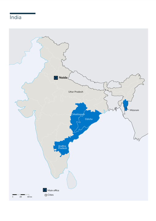 Karte des HI-Einsatzes in Indien