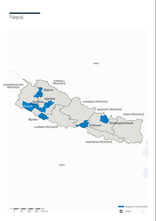 Karte des HI-Einsatzes in Nepal