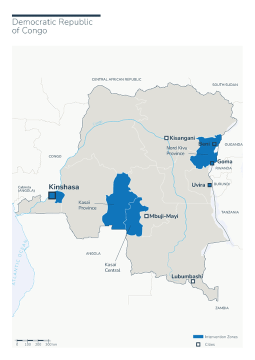 Karte des HI-Einsatzes in der Demokratischen Republik Kongo