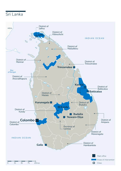 Karte des HI-Einsatzes in Sri Lanka