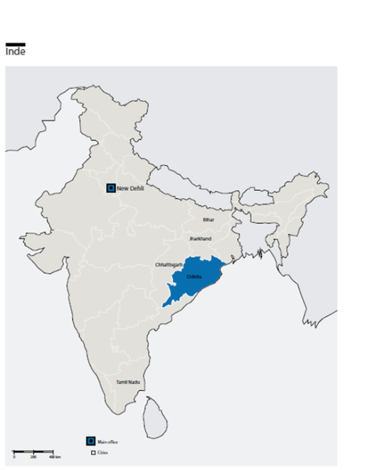 Karte des HI-Einsatzes in Indien