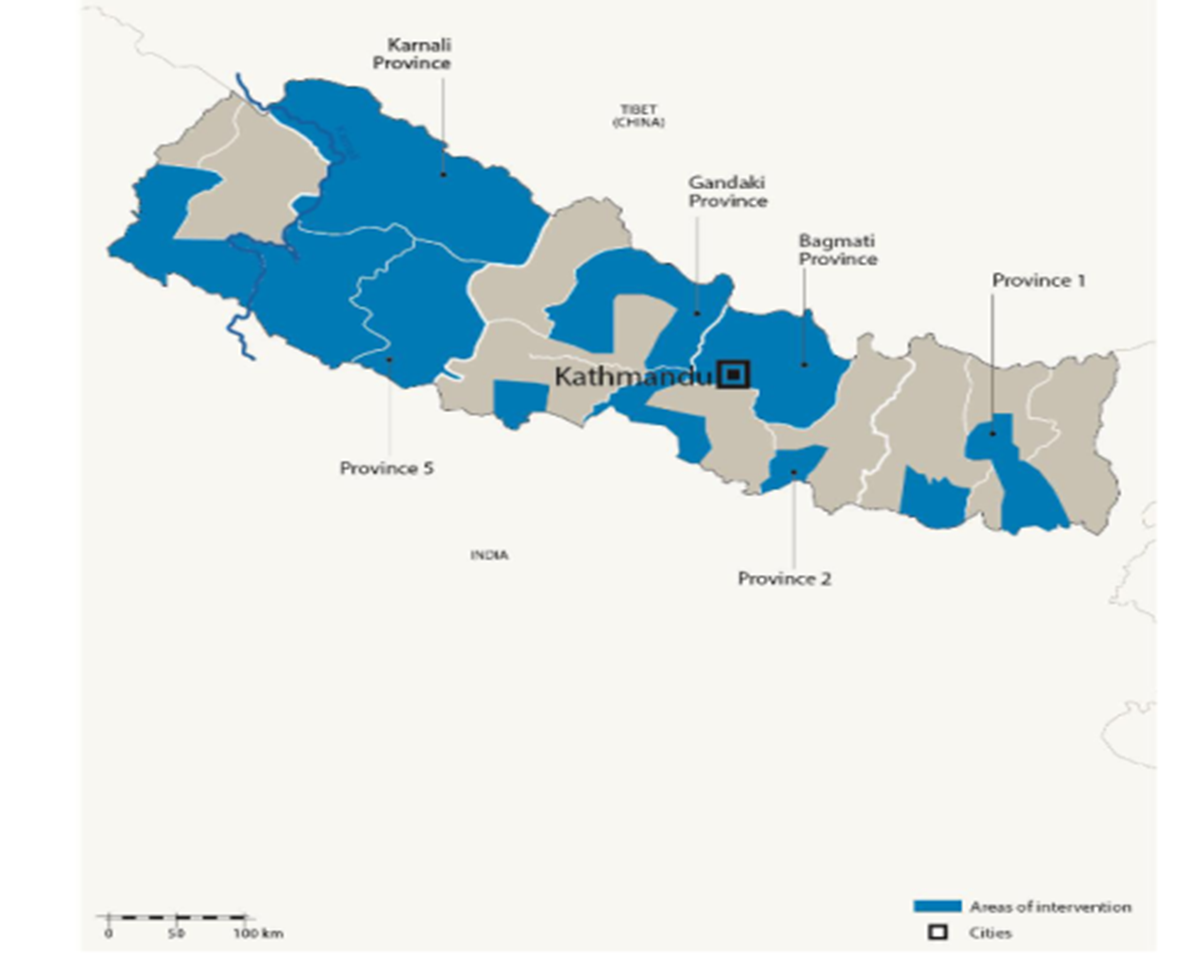 Karte des HI-Einsatzes in Nepal